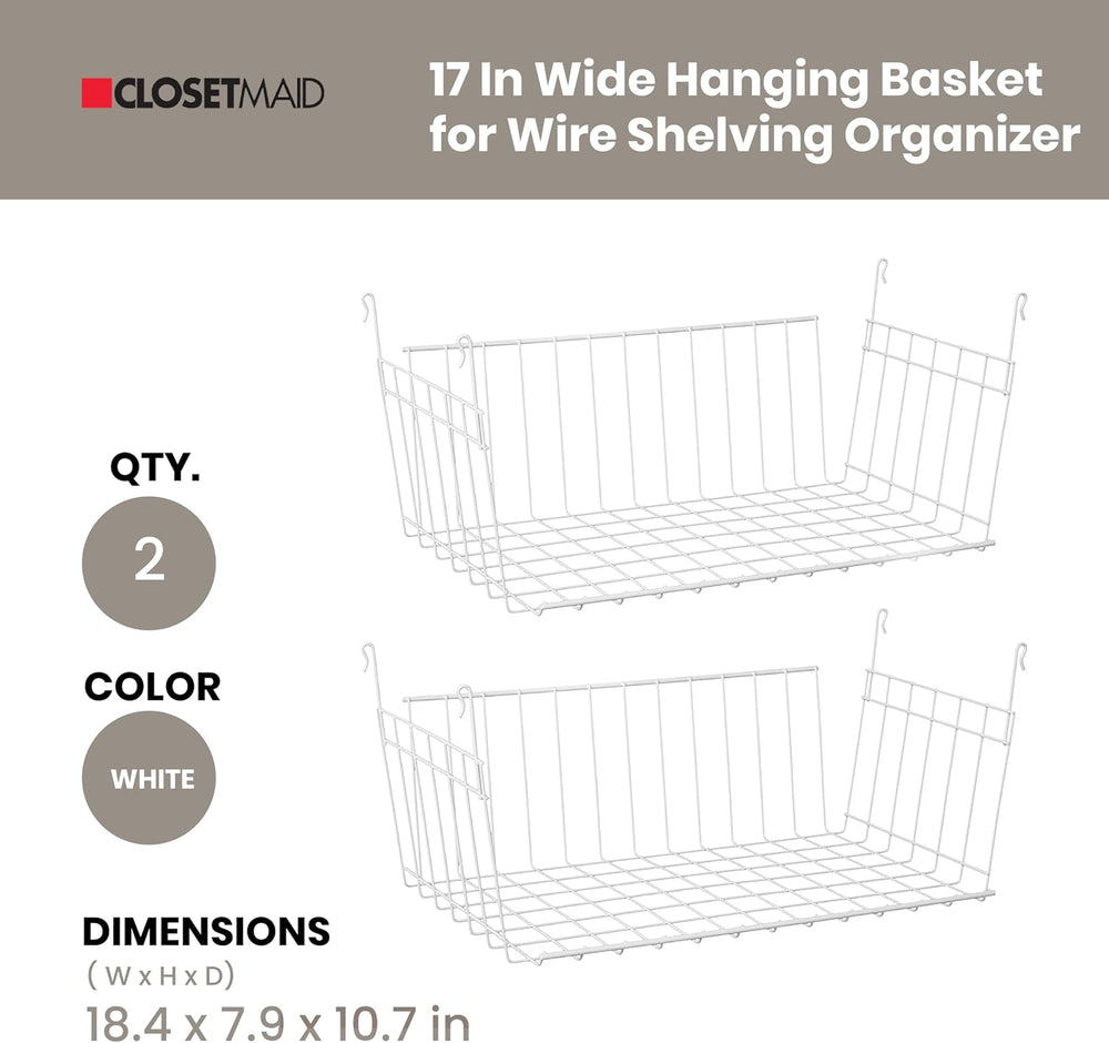 ClosetMaid 17 Inch Wide Hanging Basket Wire Shelving Accessory for Closet She...