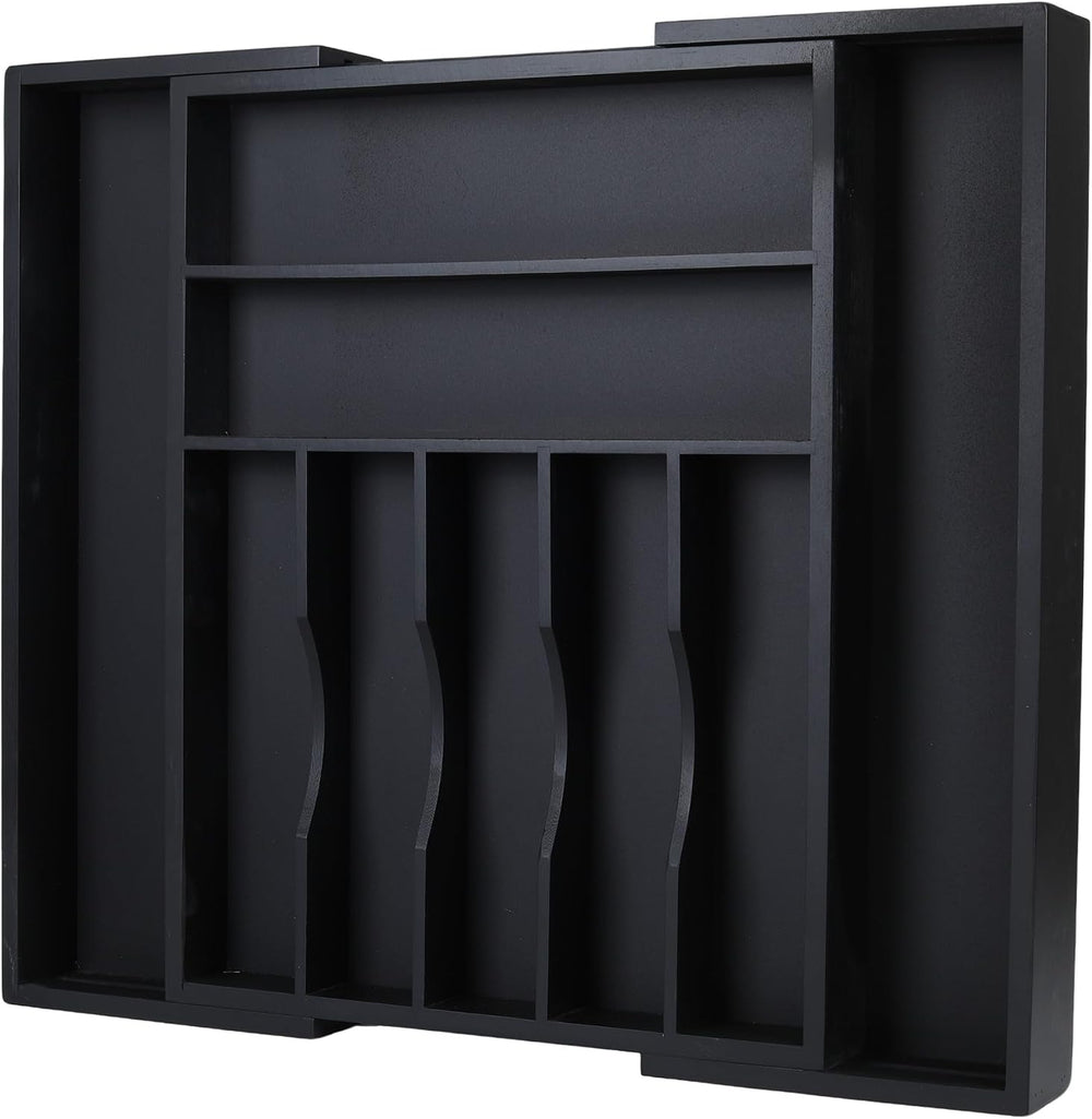 Bamboo Silverware Organizer, Expandable 9-Compartment Drawer Tray