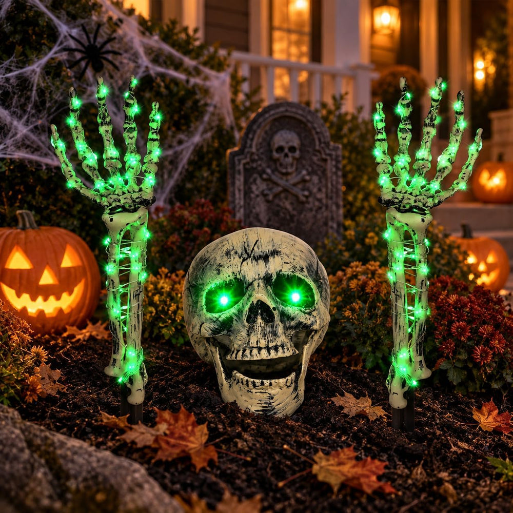 FLYSNK Lighted Halloween Skeleton Groundbreaker Decorations Outdoor, Spooky S...