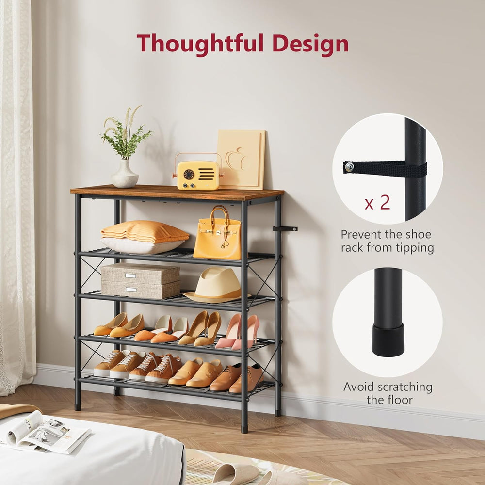 Tajsoon 5 Tier Shoe Rack for 16-20 Pairs of Shoes, Rustic Brown & Black