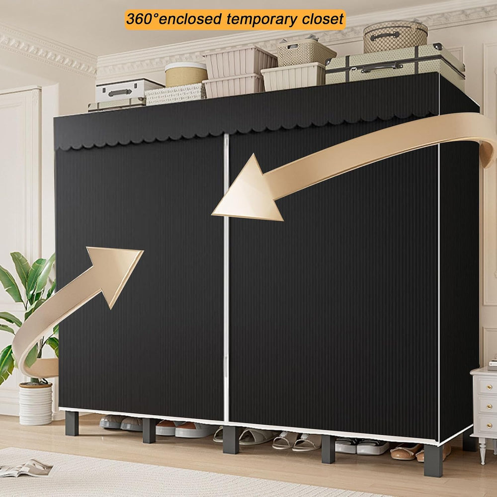 Foldable Portable Closet Wardrobe on Wheel Heavy Duty Metal Clothing Rack wit...