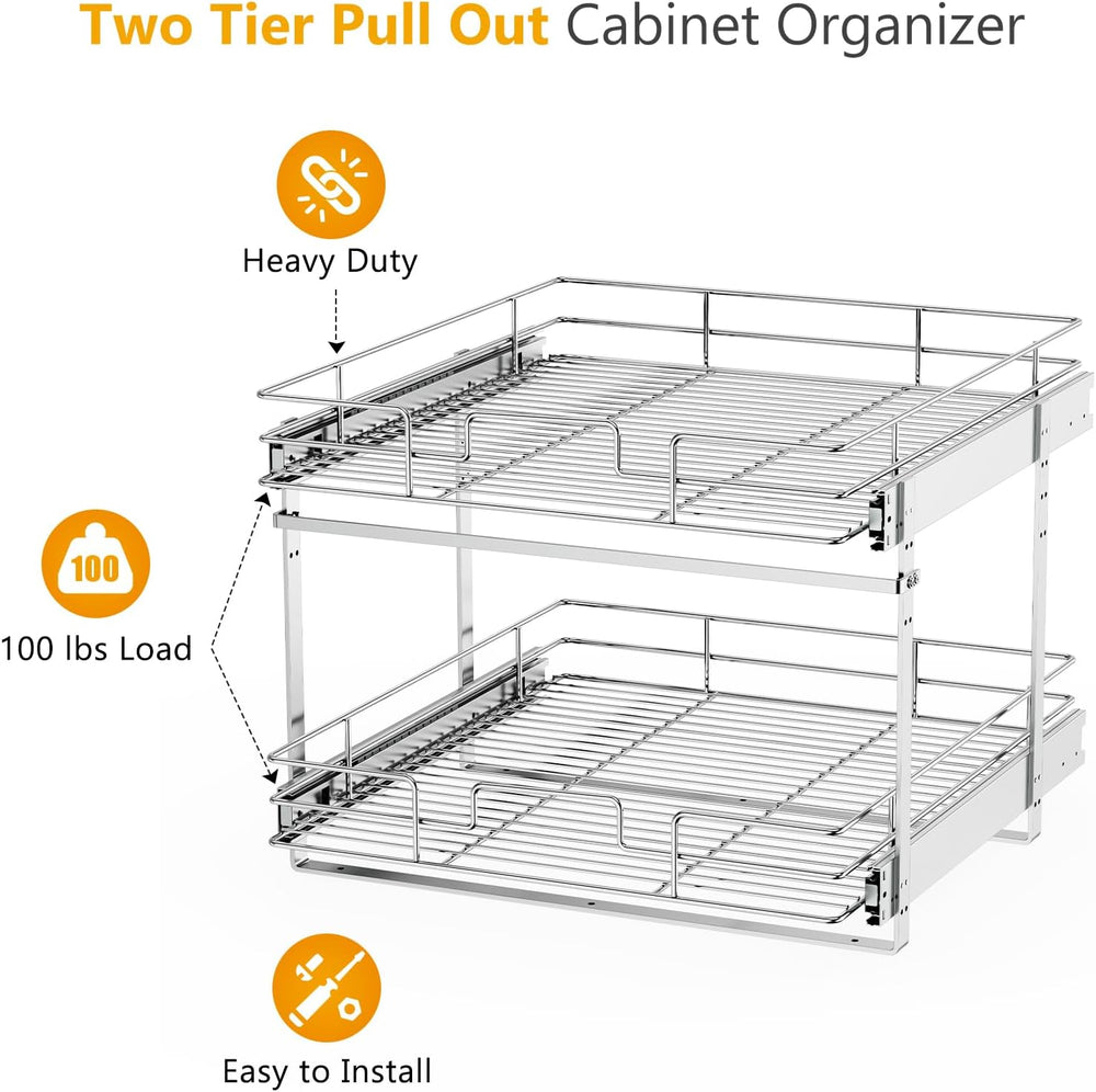 ROOMTEC Slide Out Cabinet Organizer for Kitchen, 2 Tier Pull Out Shelves Slid...