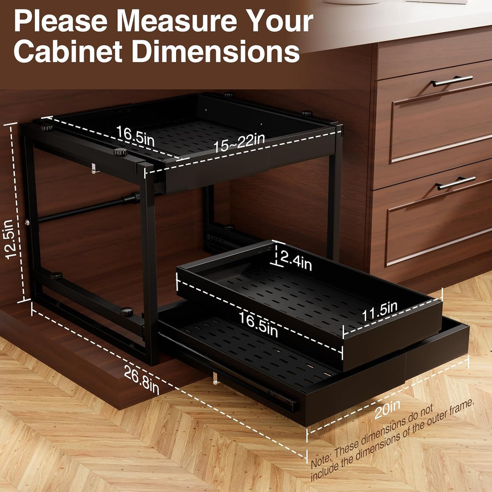 2-Tier Expandable Pullout Cabinet Organizer,Adjustable Width Metal Shelves