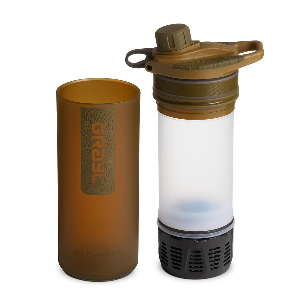 GRAYL GeoPress 24 oz Water Purifier & Water Filter Bottle, Coyote Brown