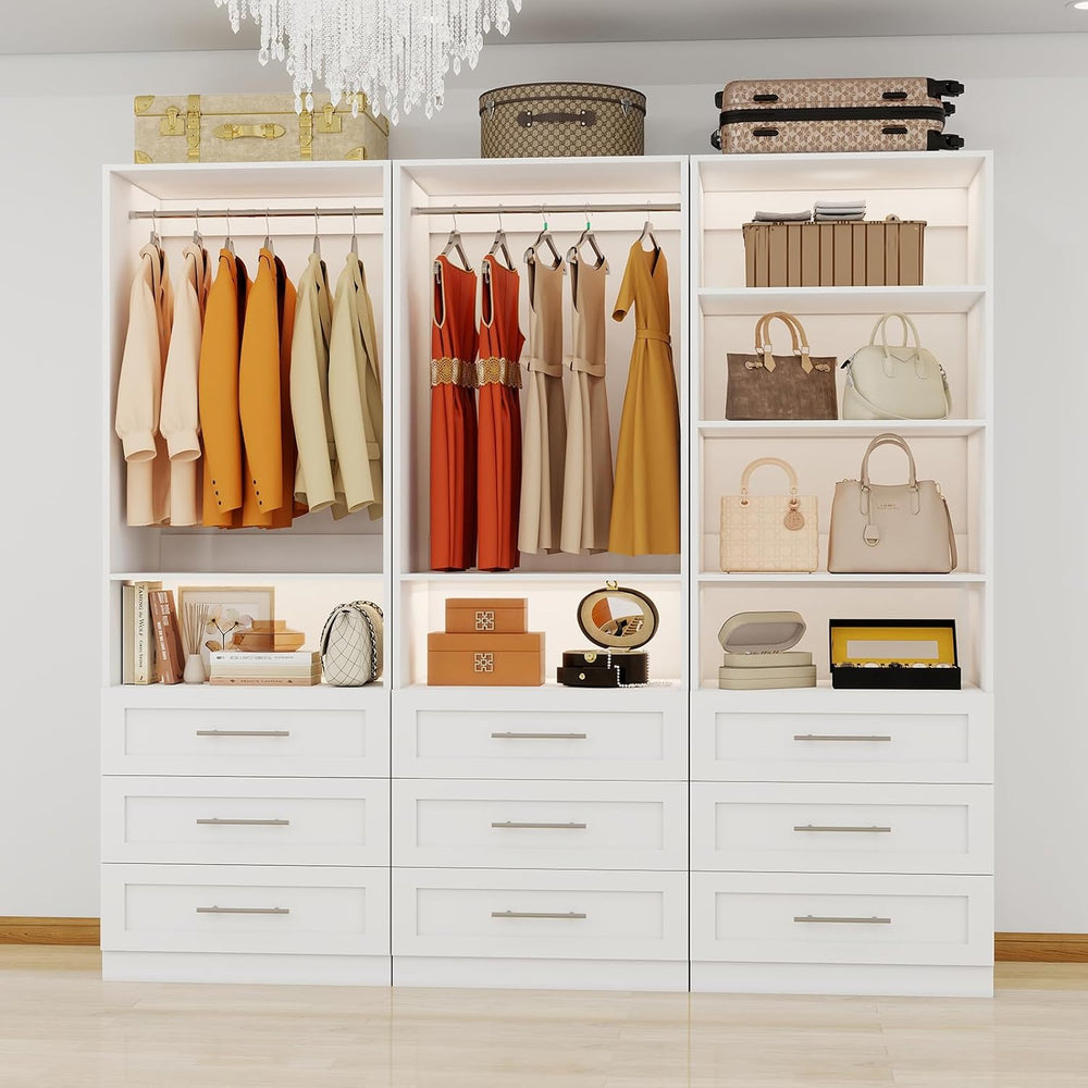 Closet System with Drawers, 6FT–15FT Closet Organizer System with 9 Drawers, ...