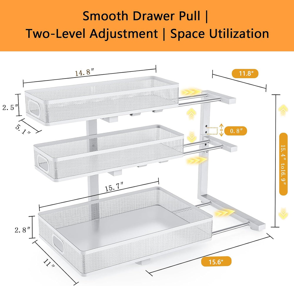 Under Sink Organizer, 2-Pack 3-tier Under Sink Storage Organizer Adjustable H...