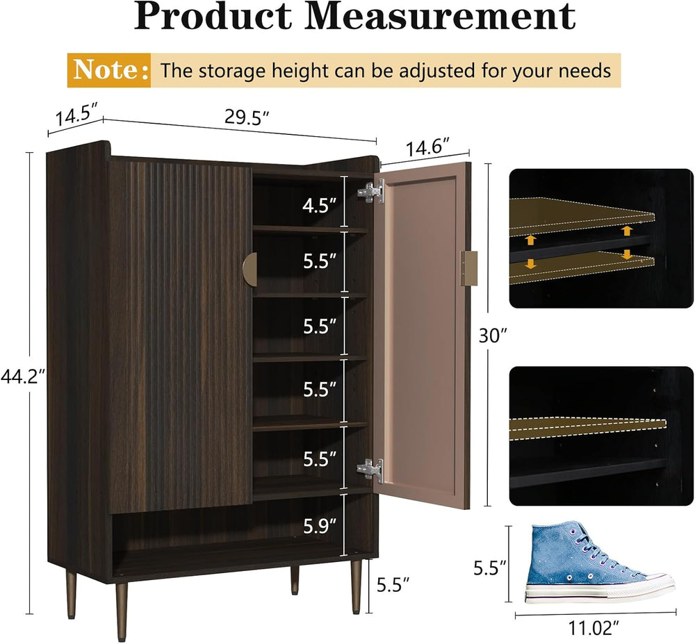 HLR Modern Shoe Cabinet for Entryway, 24 Pairs Shoe Storage Cabinet, Brown