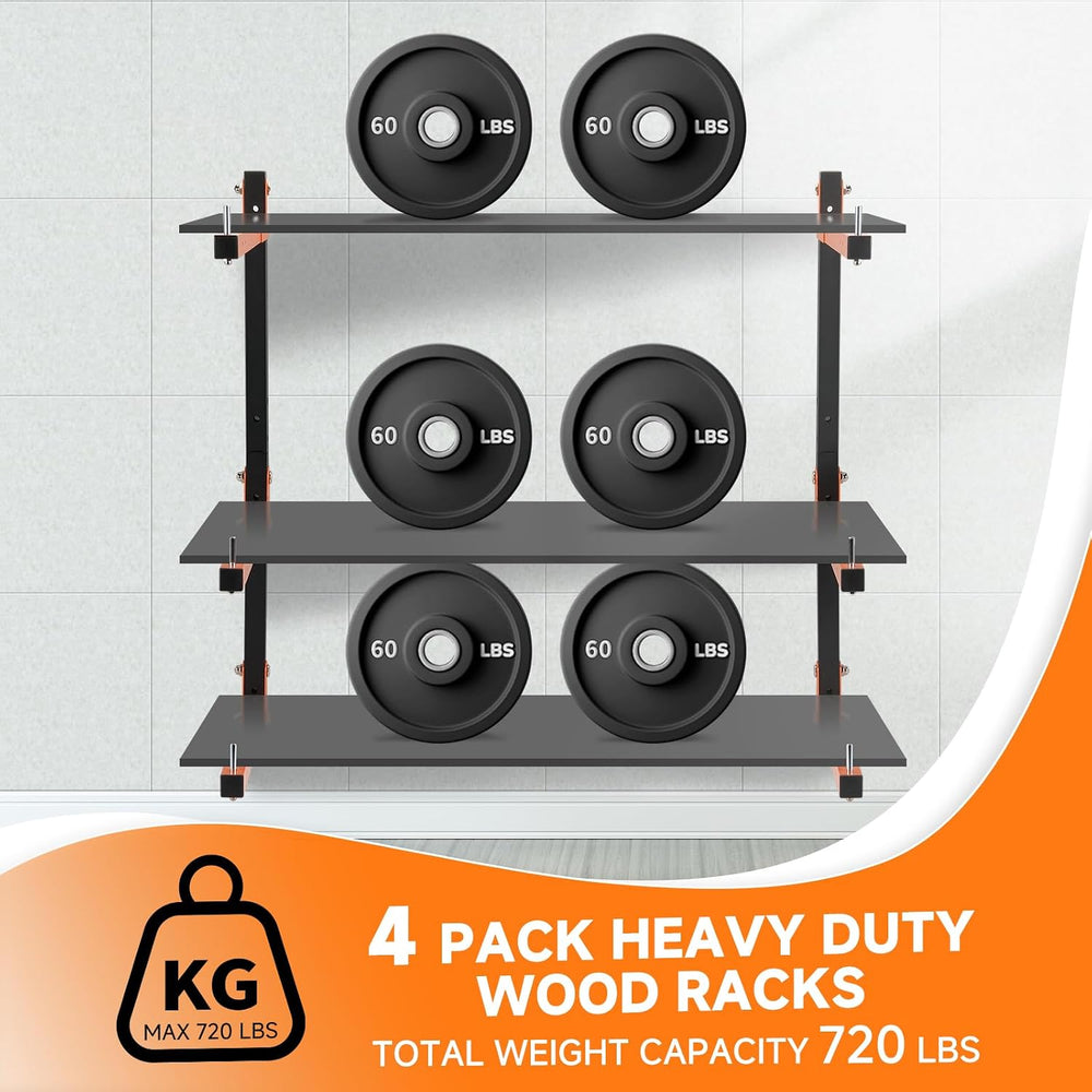 4 Pack Lumber Rack Wall Mount, Heavy Duty Wood Storage Racks, 6-Level System ...