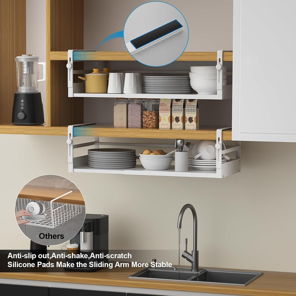 AmonHouseware 2Pack Expandable Under Shelf Storage Basket Organizer,White