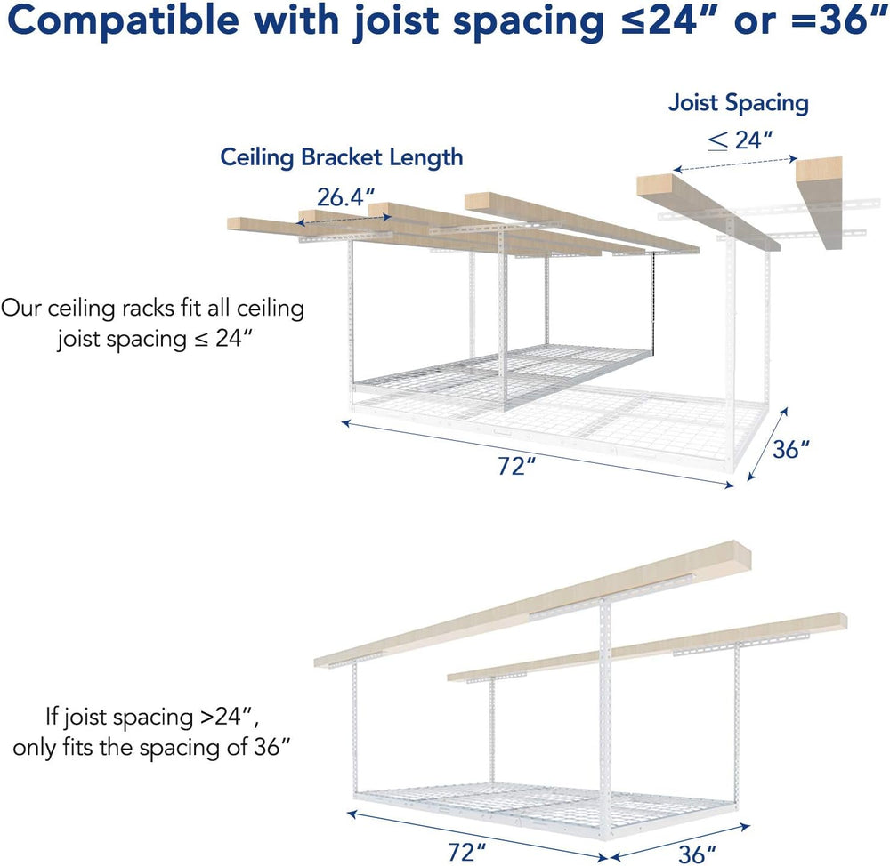 FLEXIMOUNTS 3x6 Overhead Garage Storage Adjustable Ceiling Rack, White