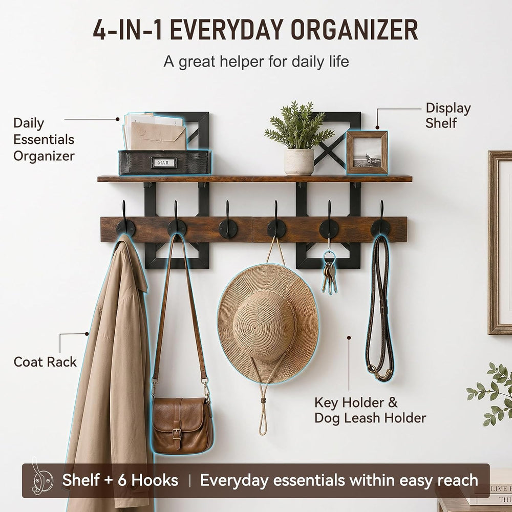 33.86" Wall Mounted Coat Rack with Shelf, Heavy Duty Entryway Wall Organ...