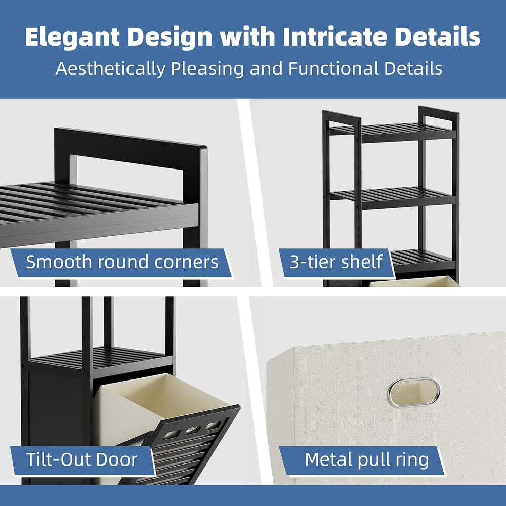 HITNET Tilt Out Laundry Hamper, Bamboo Bathroom Cabinet with Pull Out Removab...