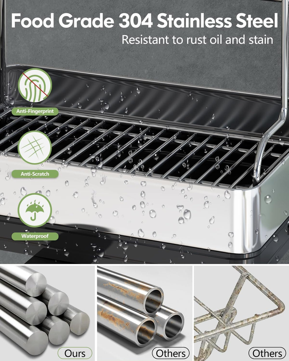 BOOSINY 2 Tier Large Stainless Steel Dish Drying Rack with Drain Board