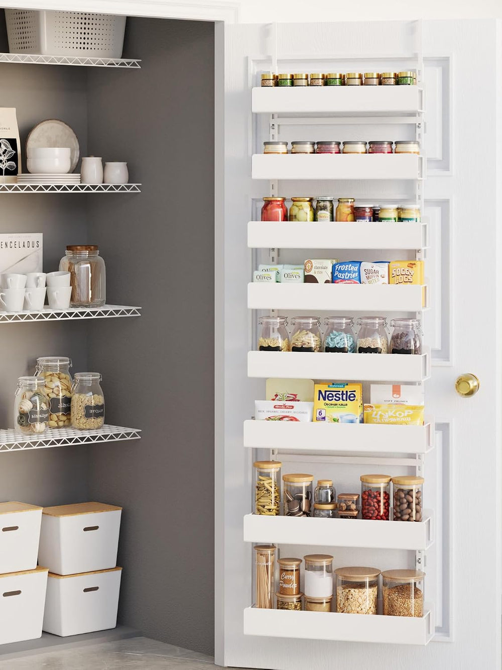 8-Tier Over Door Pantry Organizer, Metal Hanging Storage Rack for Kitchen Bed...