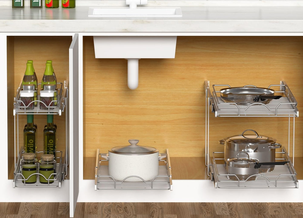 OCG Pull Out Cabinet Organizer 2 Pack (15" W x 21" D), Pull out She...