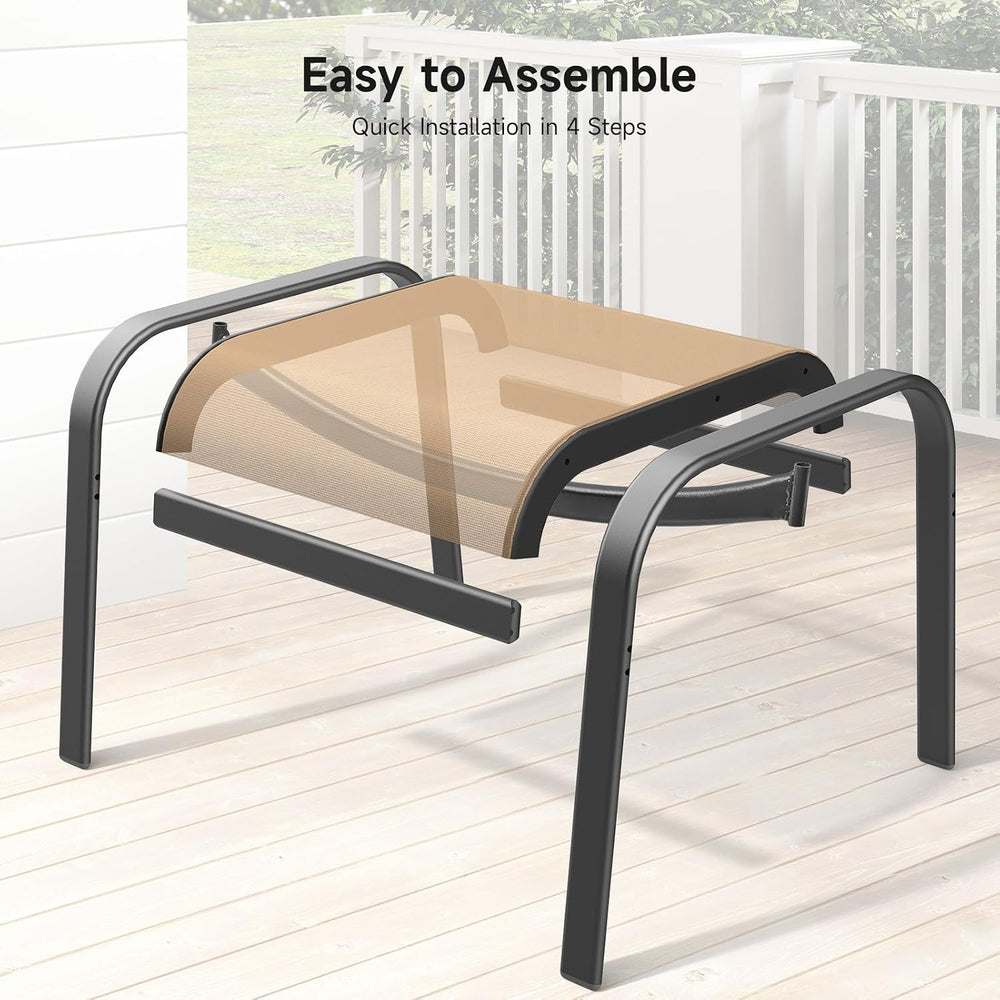 ONBRILL Outdoor Ottoman Set of 2, Oversized Outdoor Foot Rest, Beige