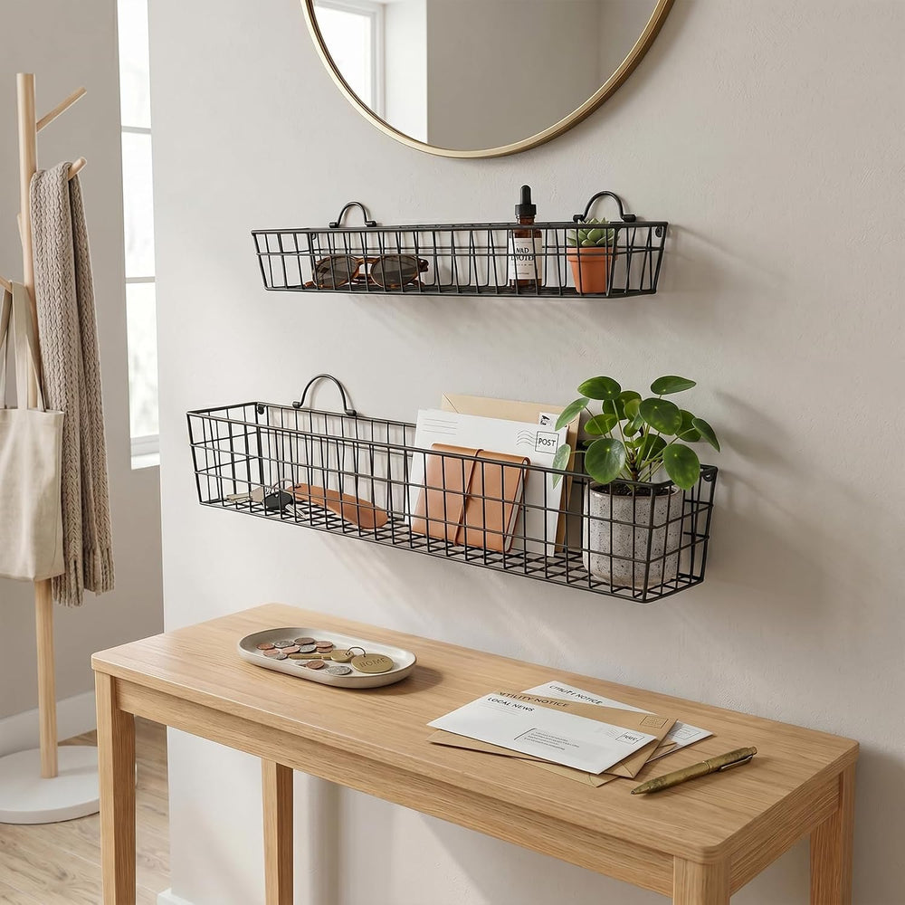 MyGift 2pcs 30-Inch Wire Baskets for Storage and Organization, Rustic Black W...