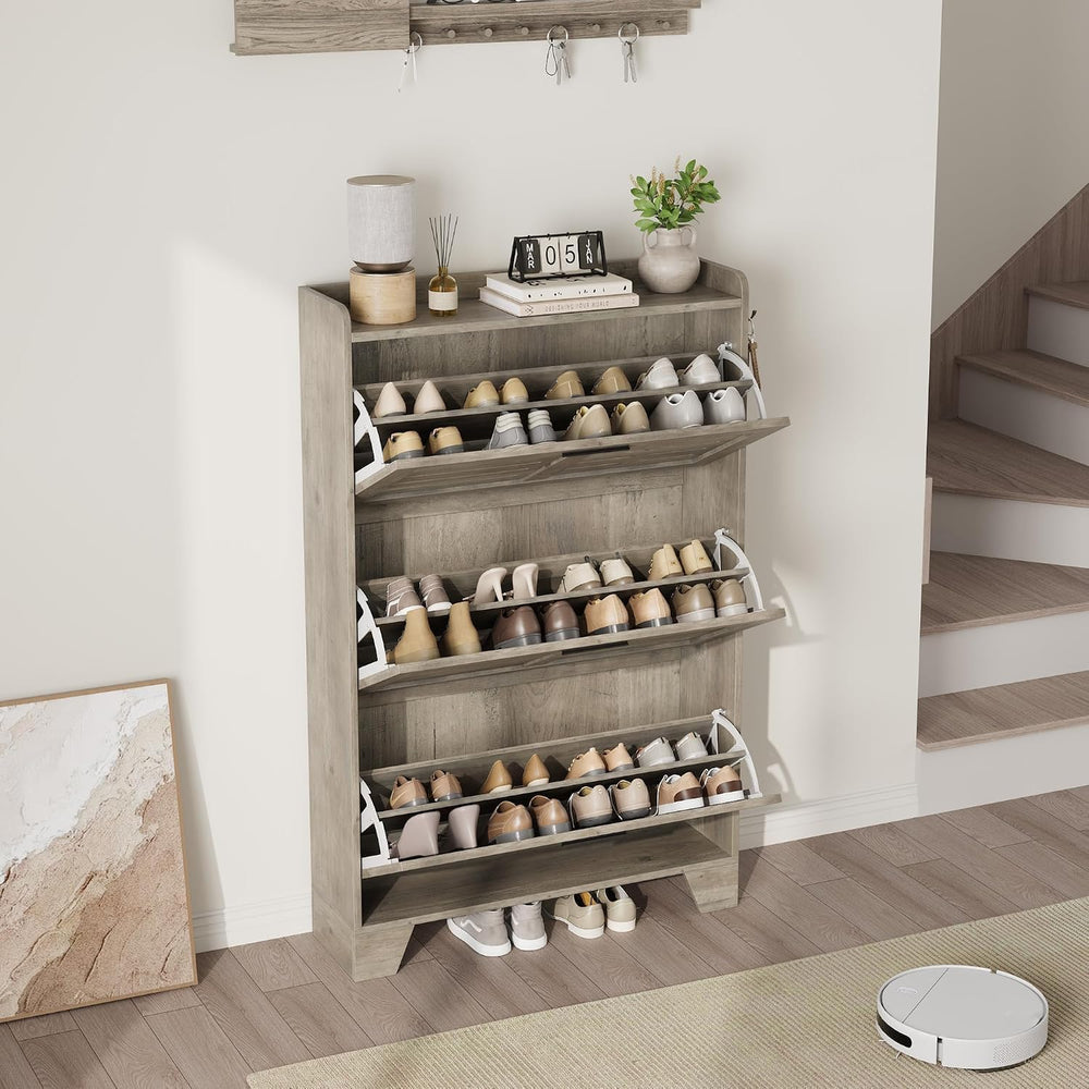 GarveeHome Shoe Cabinet Storage for Entryway, Narrow Shoe Cabinet, Grey