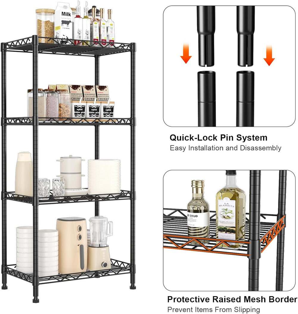 4-Tier Wire Shelf Metal Rack, Narrow Wire Shelving Unit, Small Wire Shelf