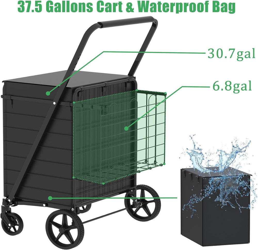 Heavy Duty Folding Shopping Cart with 360° Swivel Wheels, Super Jumbo