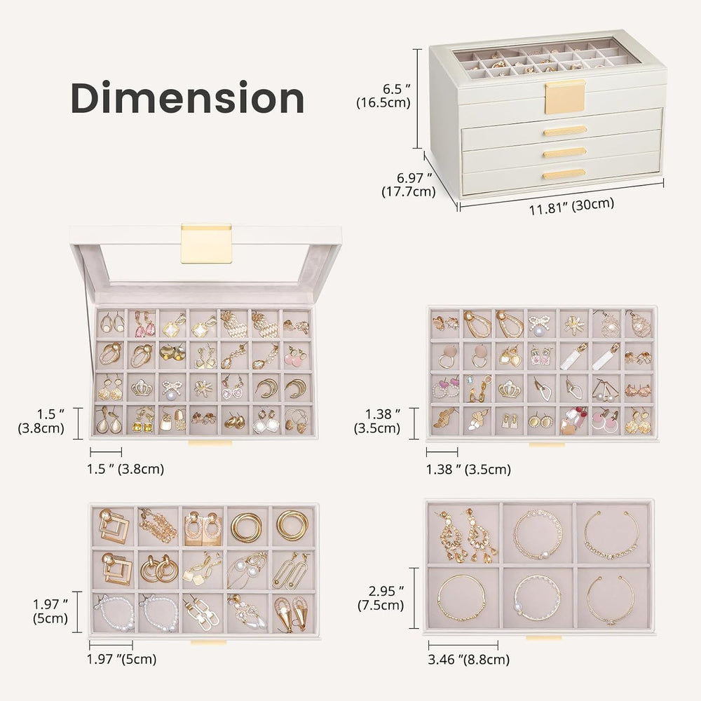 Lolalet Earring Storage Box Case with Glass Top, Large Earring Jewelry Holder...
