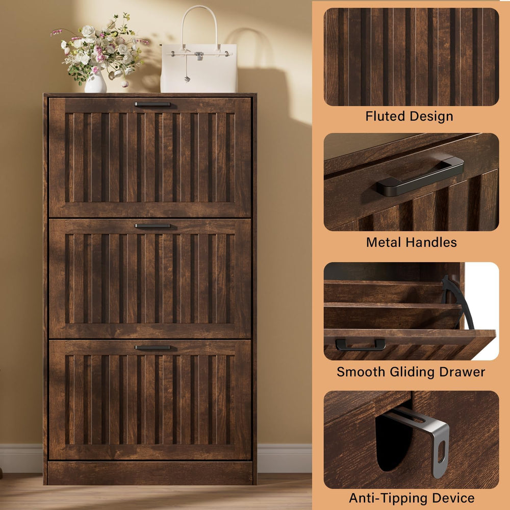 Shoe Storage Cabinet for Entryway Narrow Shoe Rack Cabinet 3 Flip Drawers