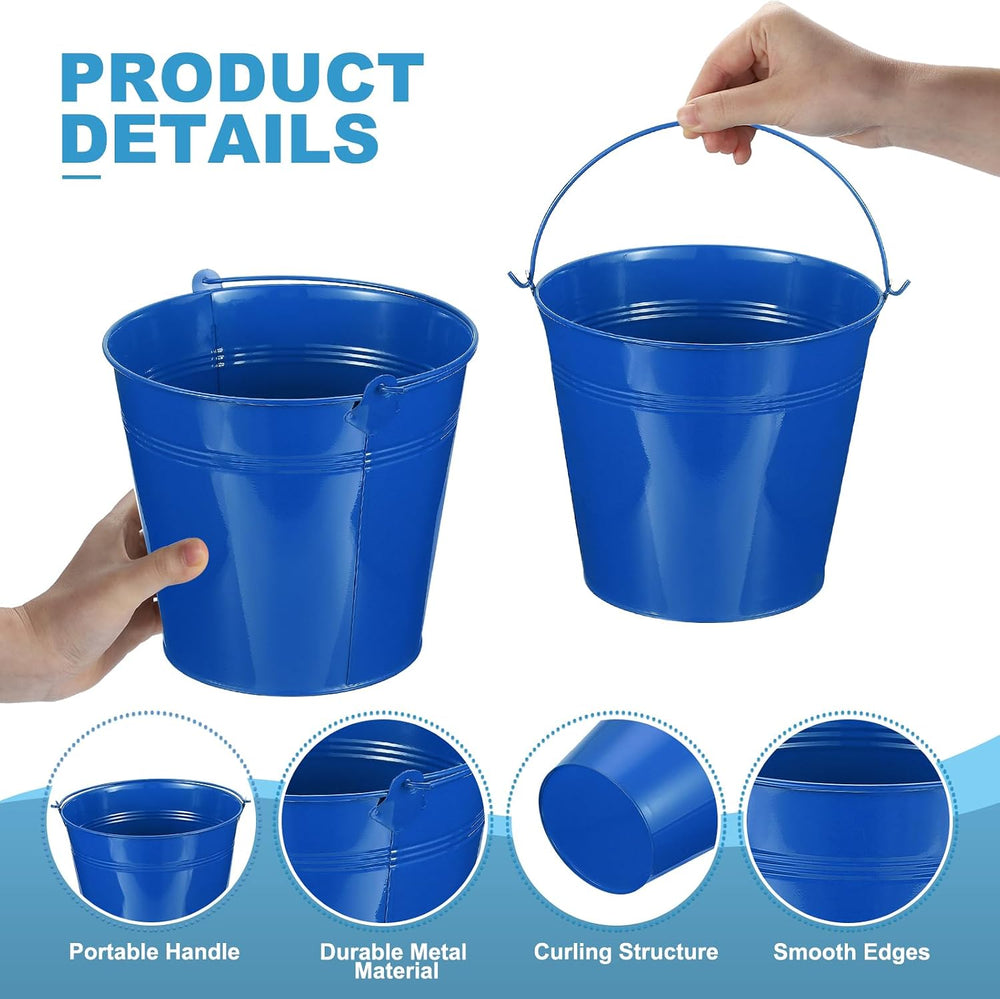 PATIKIL Small Metal Buckets 7"x6.2" with Handle Dark Blue 6 Pcs