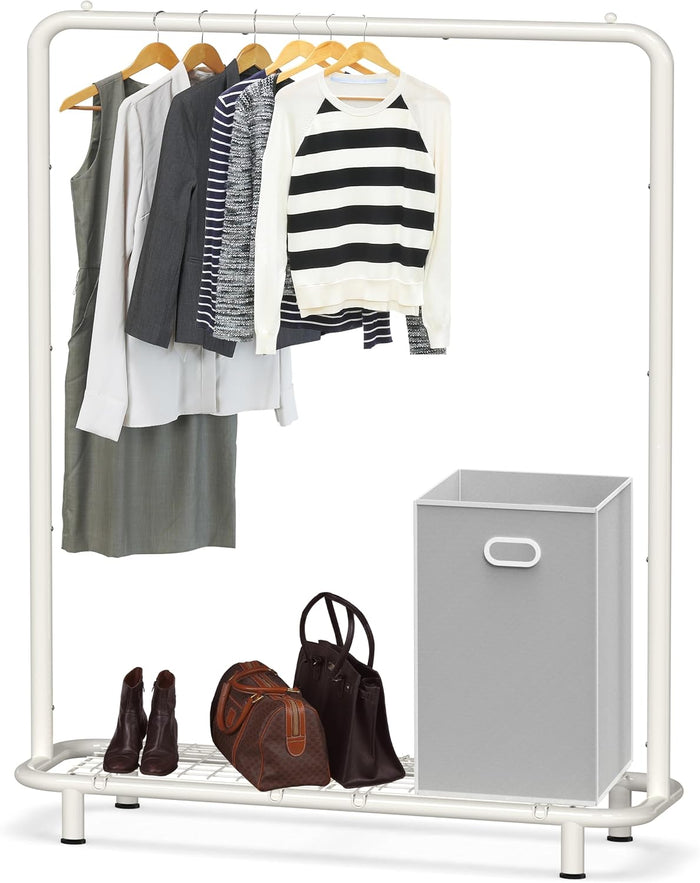Simple Houseware Clothing Rack w/Industrial Pipe & Bottom Shelves, White