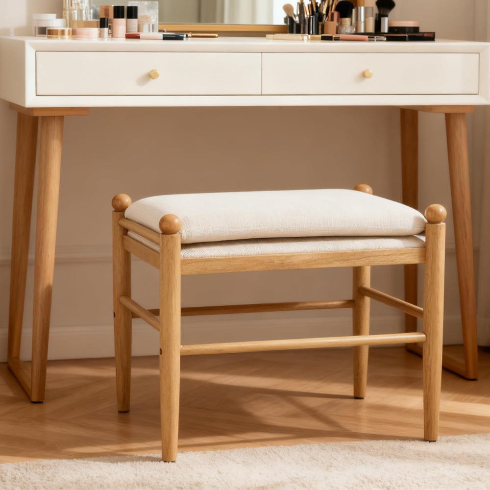 Ottoman Footrest Set of 2, 19 Inch Upholstered Vanity Bench Seat, Backless Ma...