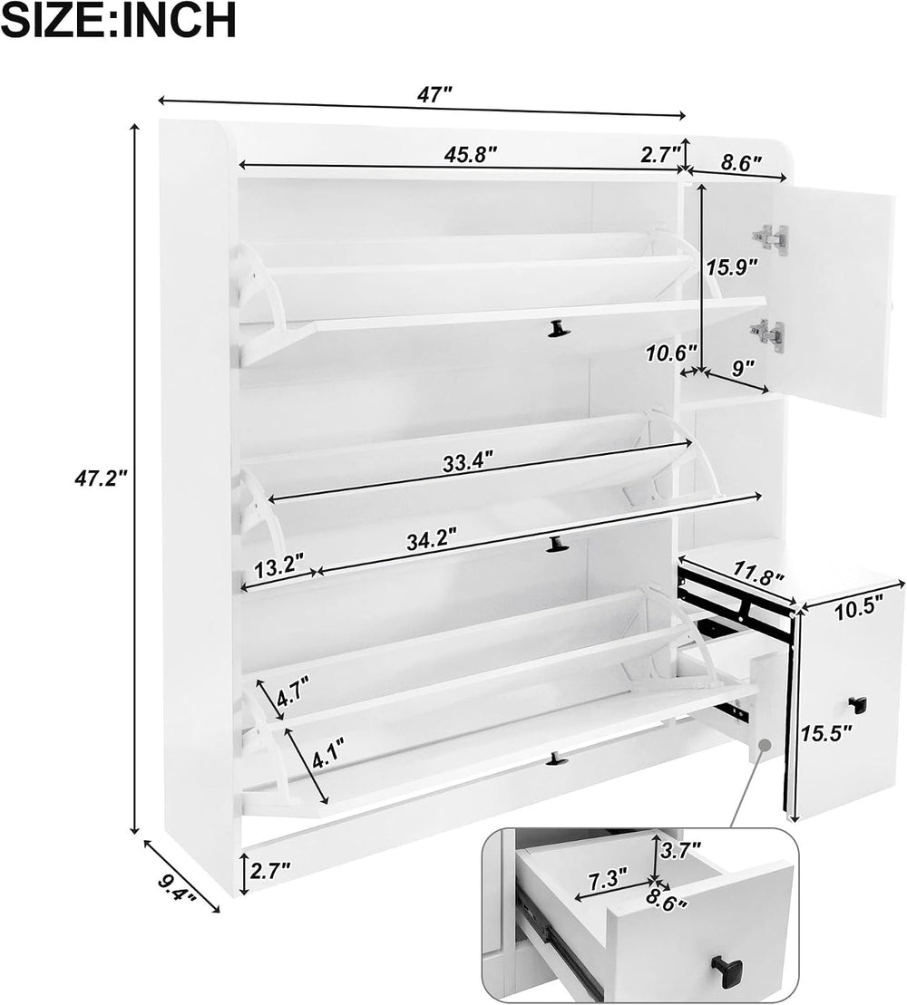 Lakifun Shoe Storage Cabinet with 3 Flip Drawers, Modern Shoe Cabinet with Sl...