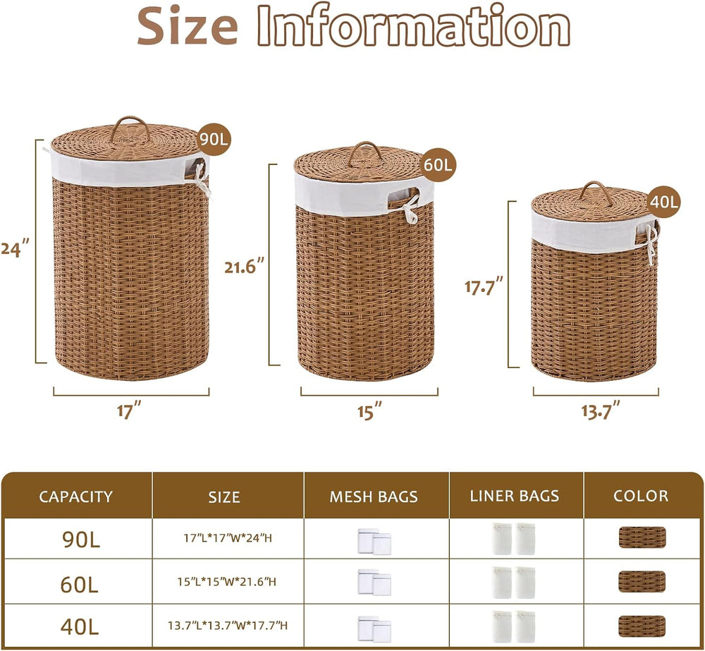 Round Wicker Laundry Hamper with Lid Handwoven Rattan Basket with Handles for...
