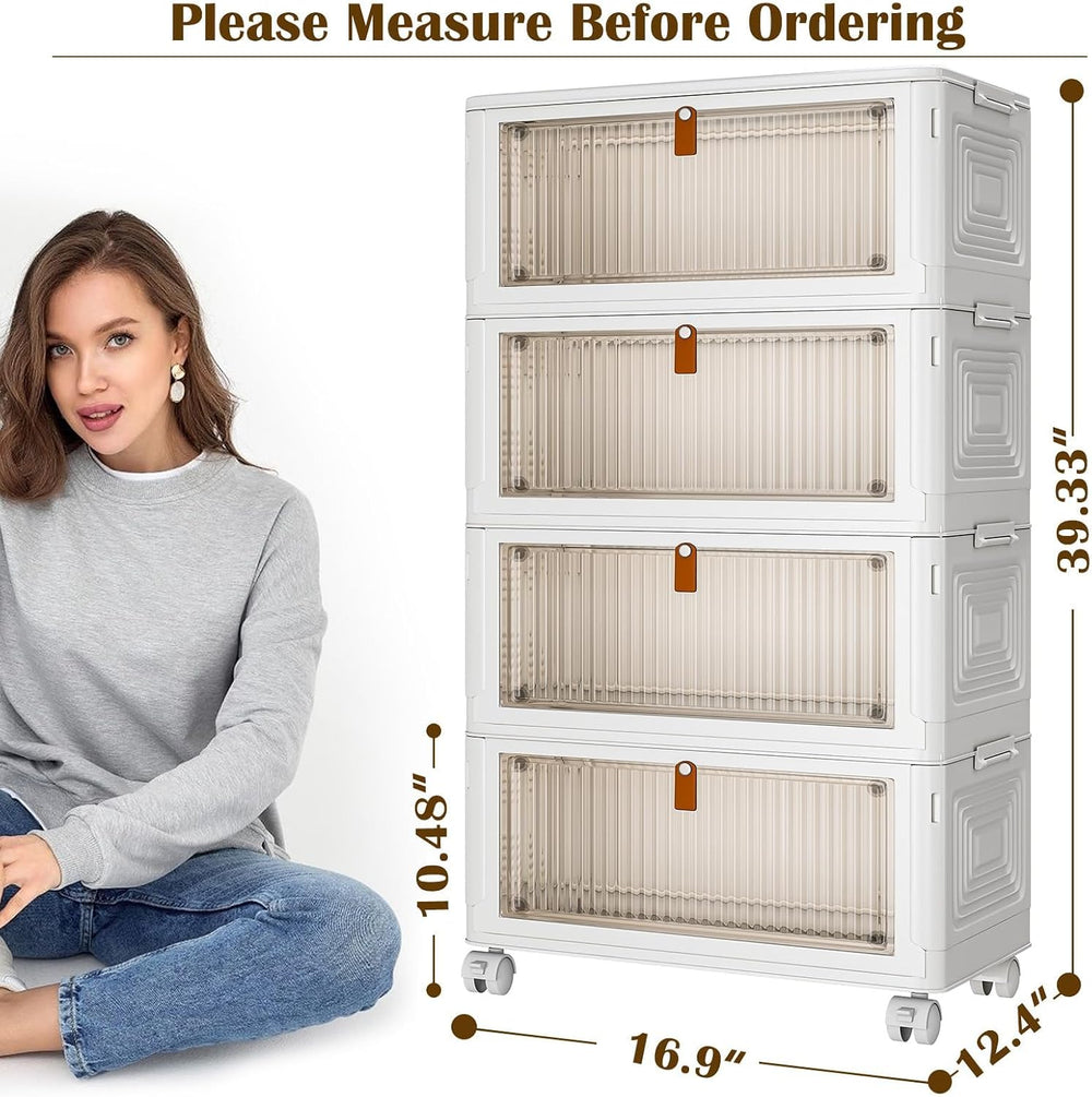 4 Tier Plastic Storage Bins with Lids 35QT, Stackable Storage Containers with...