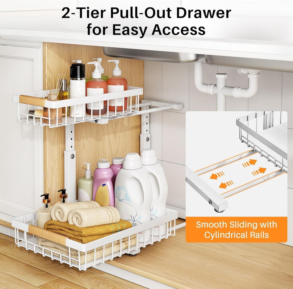 PXRACK Under Sink Organizer, Adjustable Height, 2 Tier Pull Out Under Cabinet...