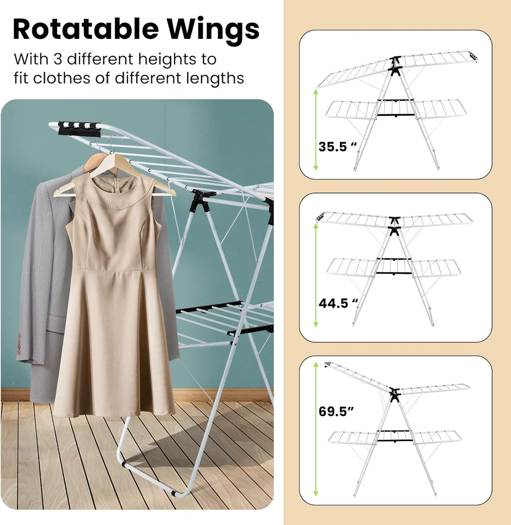 COSTWAY Clothes Drying Rack, Foldable 2 Tier Clothing Laundry Rack