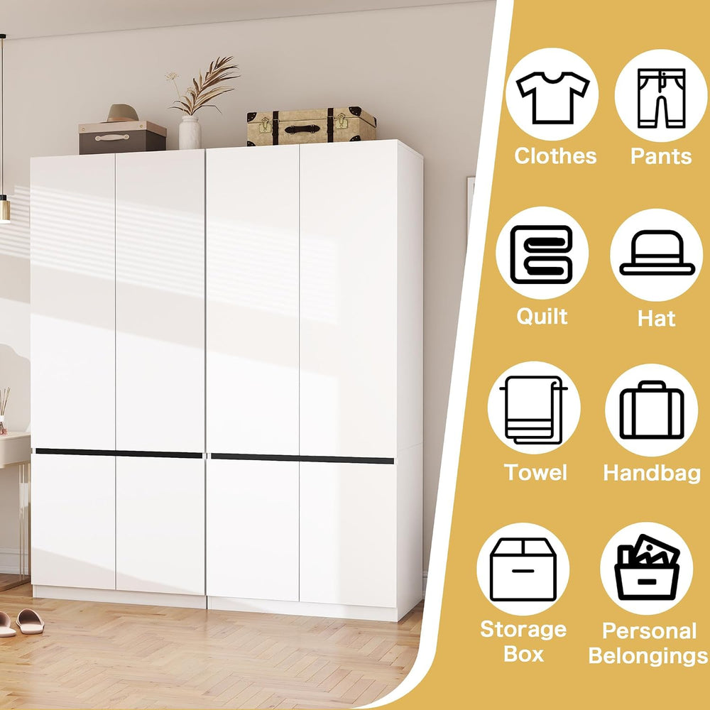White Armoire Wardrobe Closet with 4 Doors: 75" H x 63" W