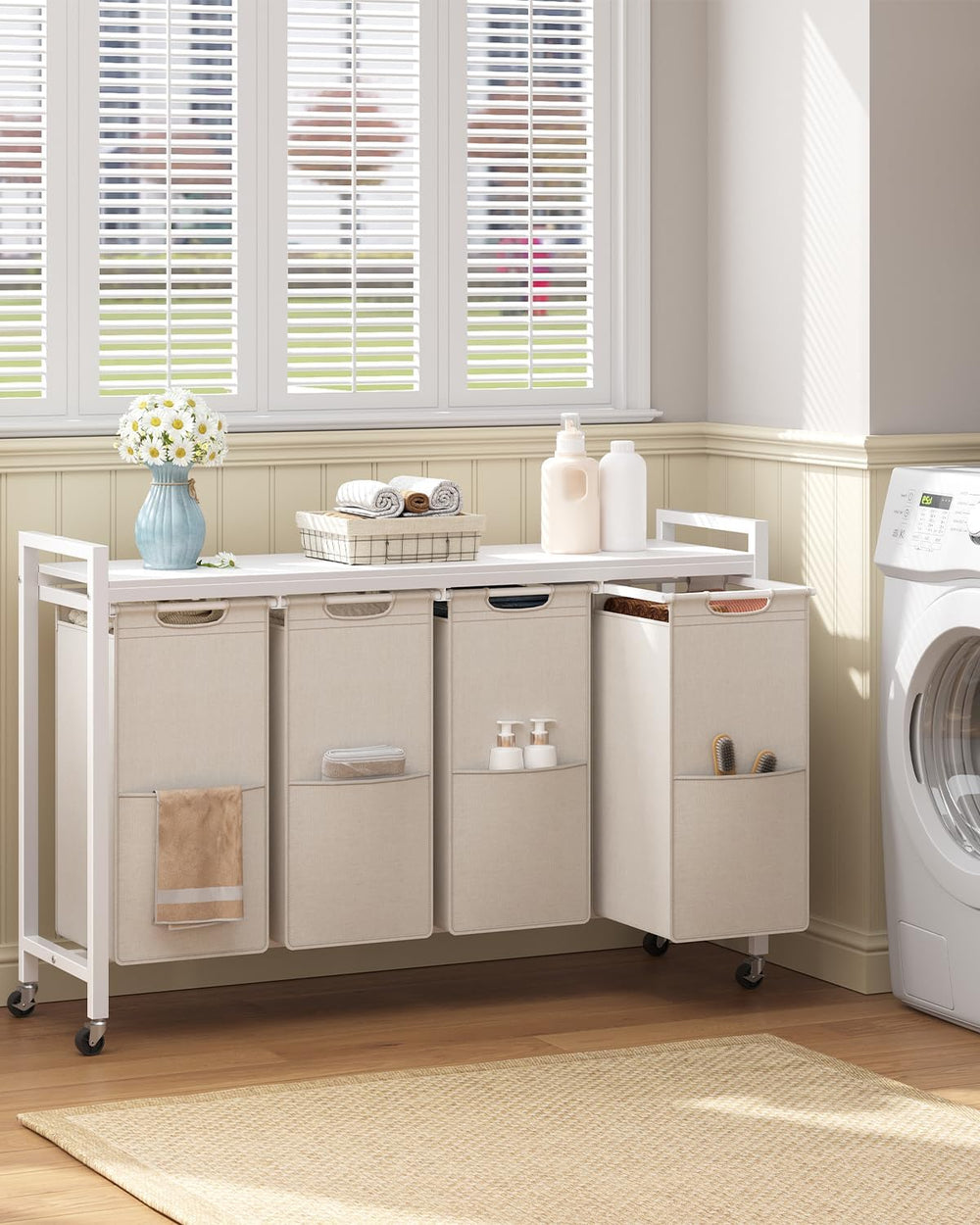 HOOBRO Laundry Sorter 4 Sections, Laundry Hamper with Wheels, 4 × 10.5 Gal (4...