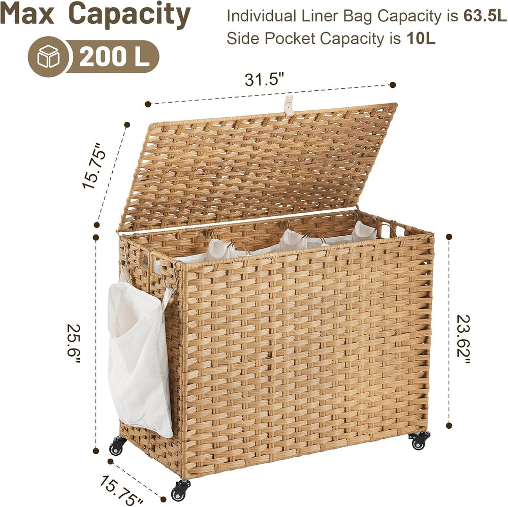 Laundry Hamper with Wheels, 52.8 Gallon(200L) Rolling Laundry Basket with Lid...