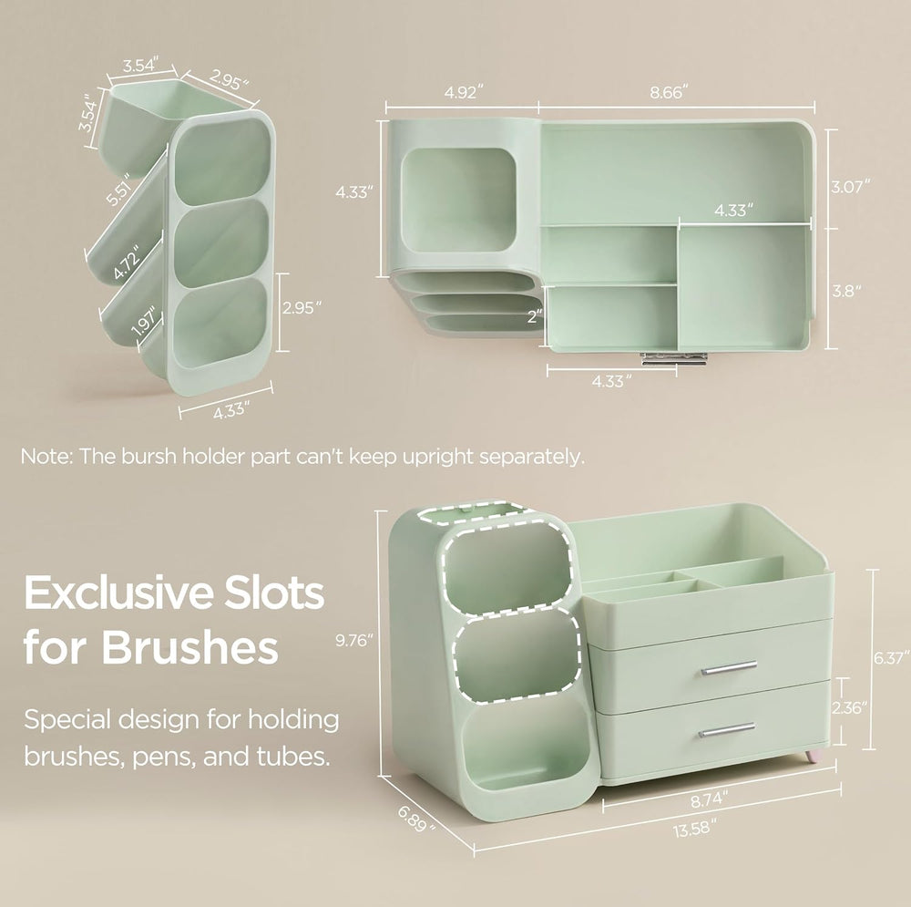 HBlife Makeup Organizer with Brush Holder for Vanity, Large Plastic Bathroom ...