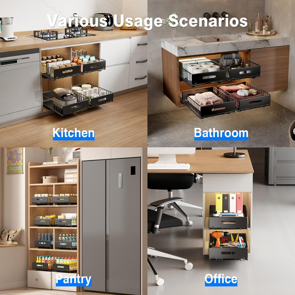 Mustorn 2 Pack Pull Out Cabinet Organizer, Slide Out Drawers for Cabinets, Pe...
