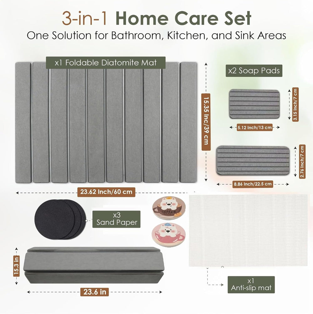 Large Stone Dish Drying Mat for Kitchen Counter, Foldable Quick Dry Stone Dis...