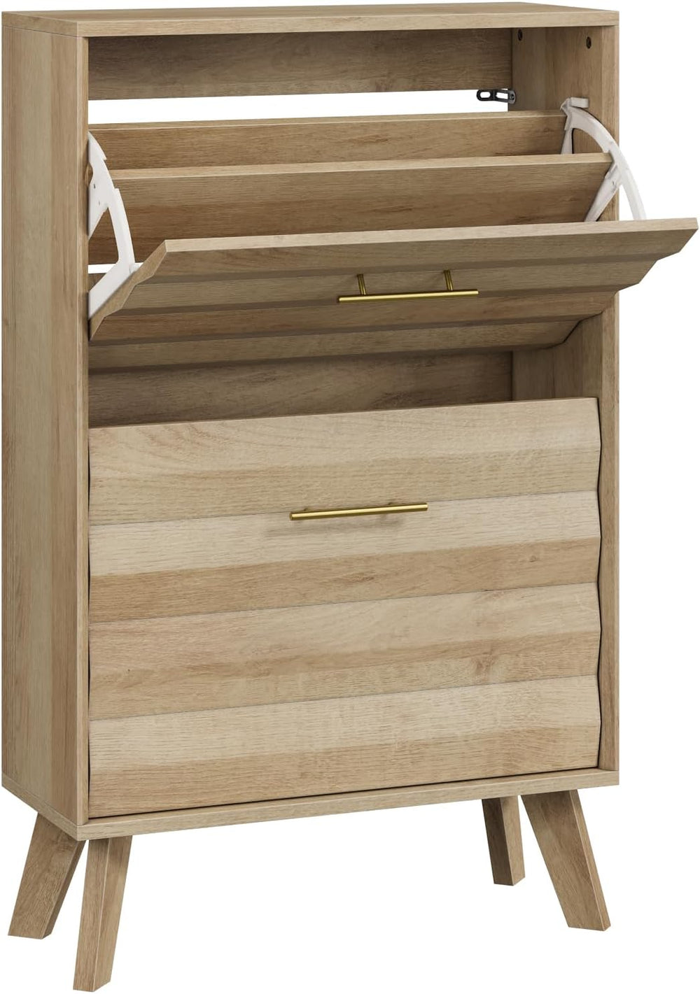 Semiocthome 23.6" Slim Shoe Storage Cabinet with 2 Flip Drawers, Oak