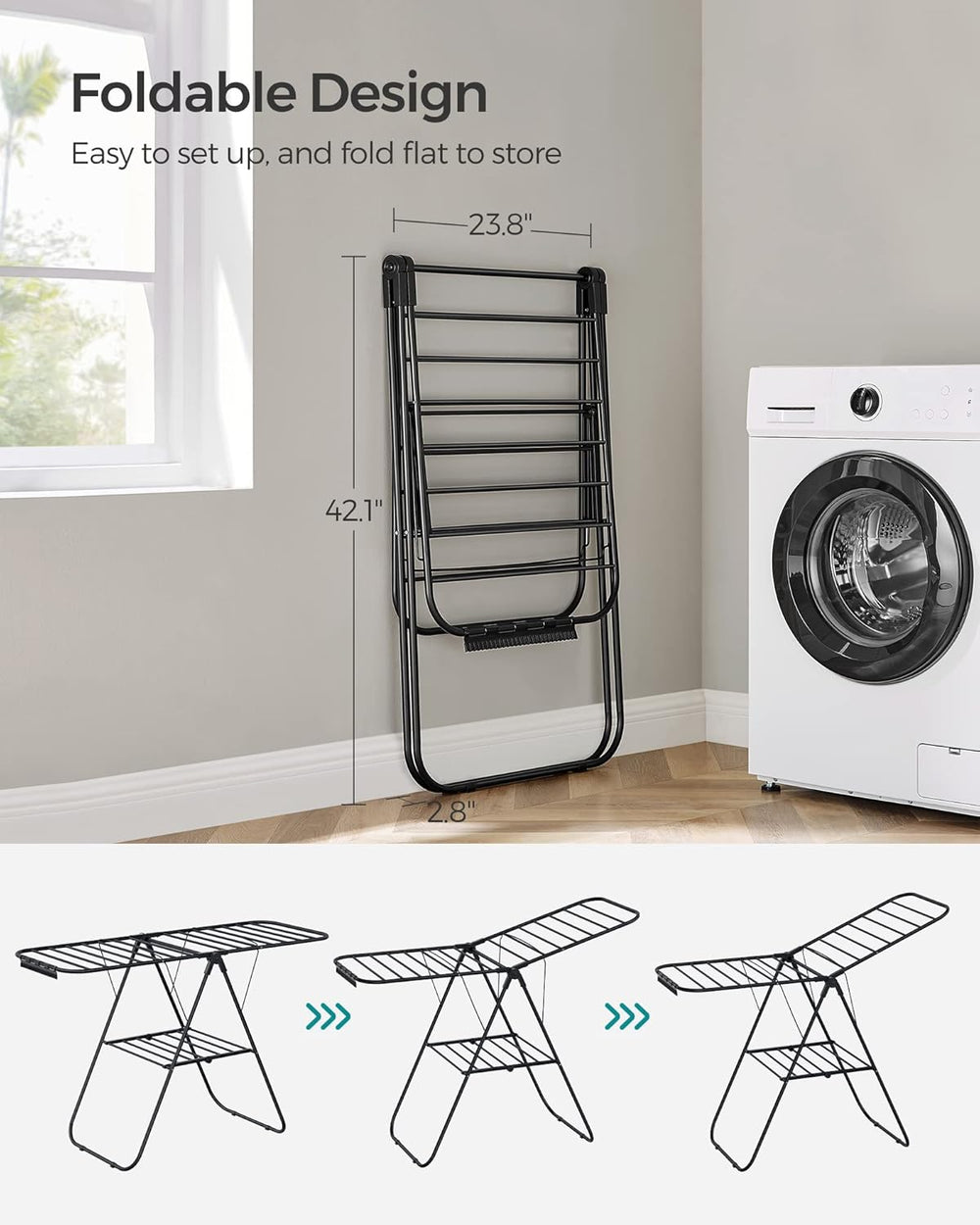 SONGMICS Clothes Drying Rack, Foldable Space-Saving Laundry Drying Rack