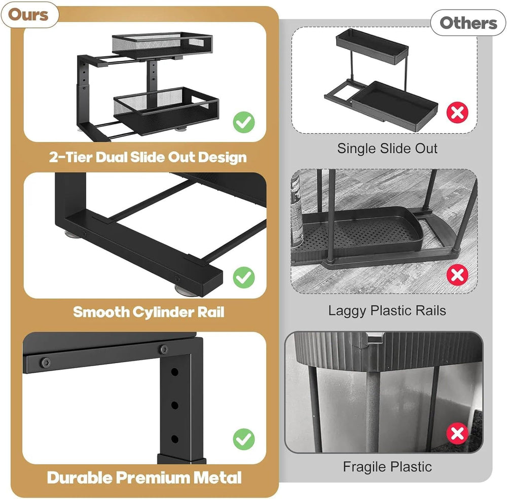 2 Packs 21IN Depth Under Sink Organizer, 2-Tier Pull Out Cabinet Organizer Wi...