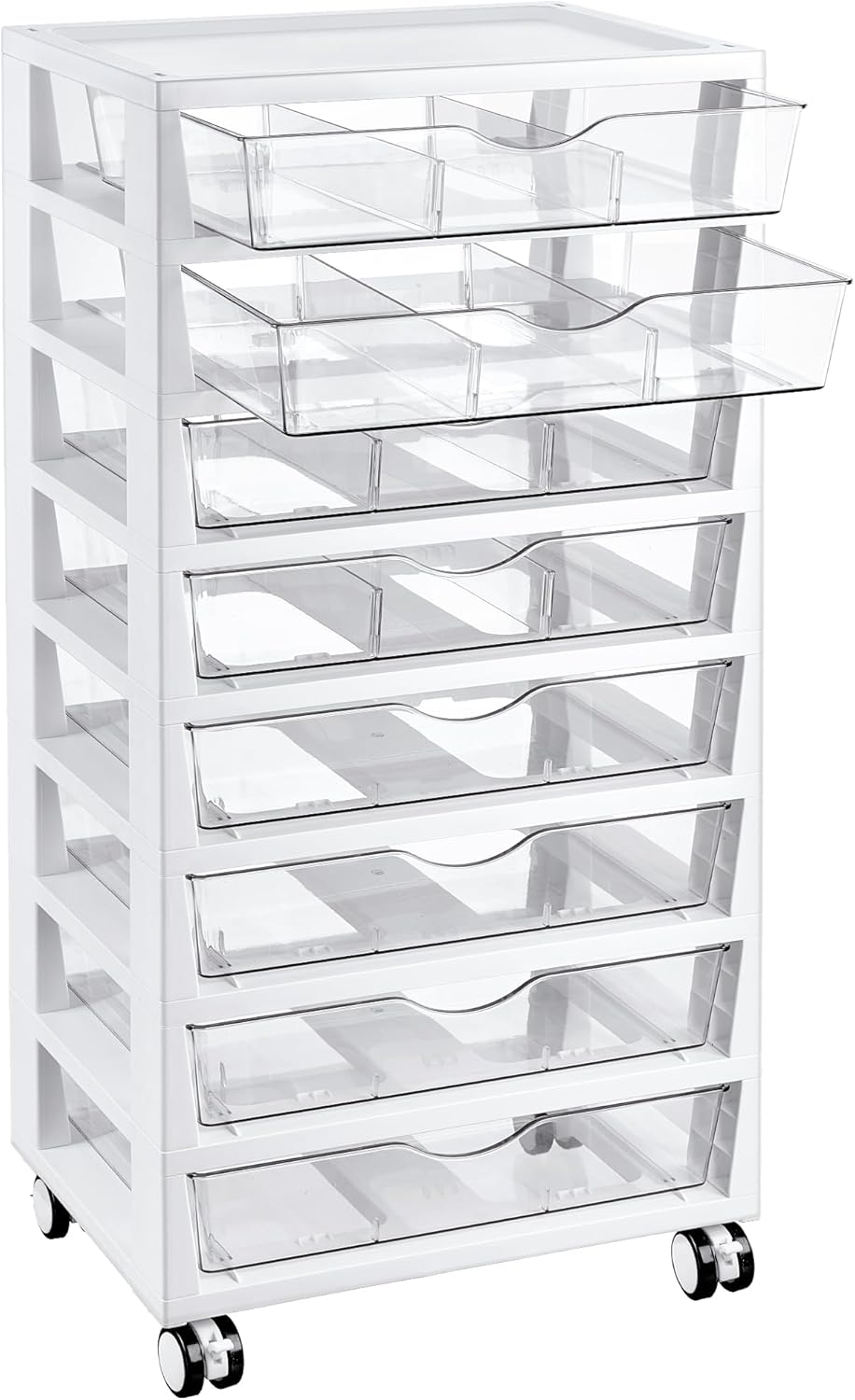 Vtopmart 8 Tier Rolling Cart with Drawers, Clear Plastic