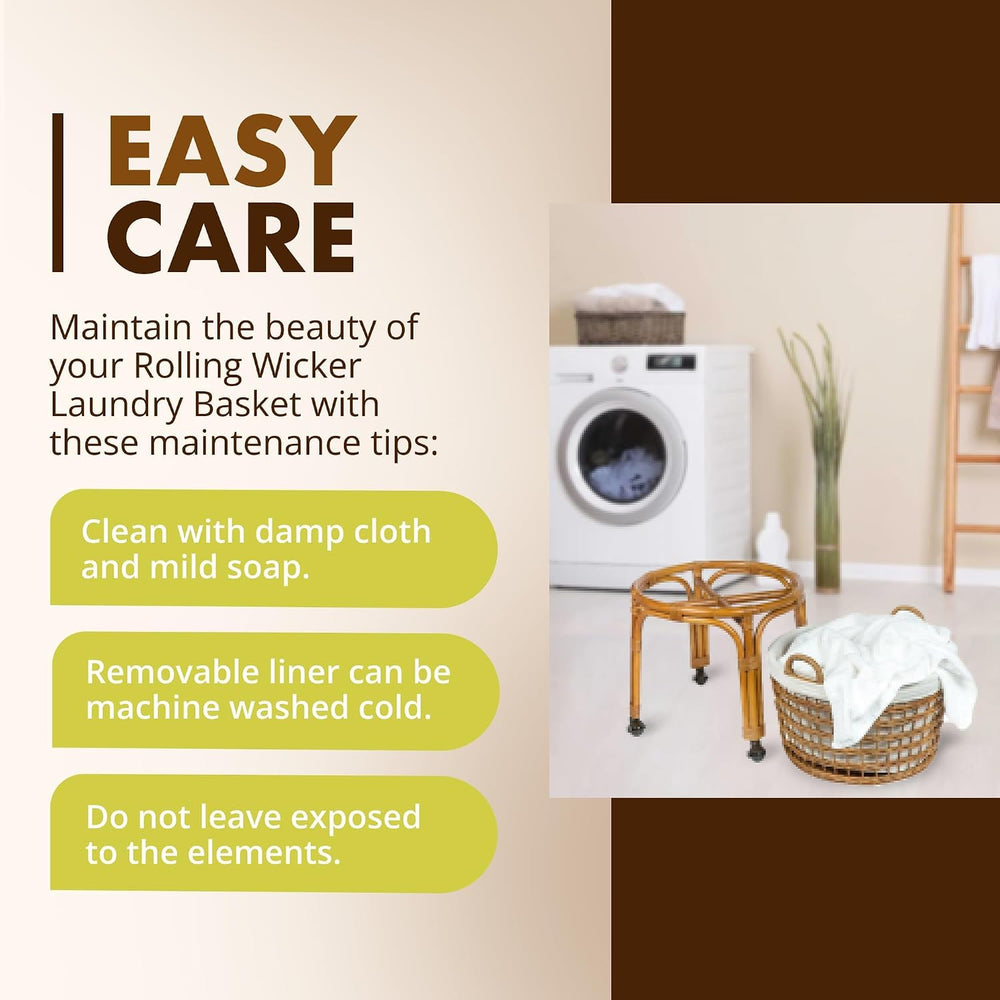 KOUBOO Rolling Wicker Laundry Hamper with Liner Locking Wheels, Honey Brown