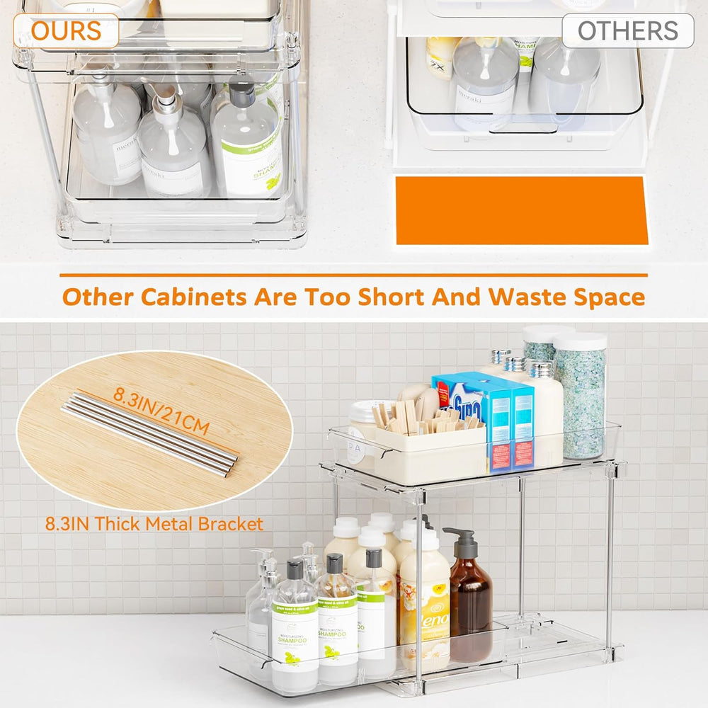 Yieach 4 Pack Under Sink Organizers and Storage,Clear Acrylic Bathroom Organi...