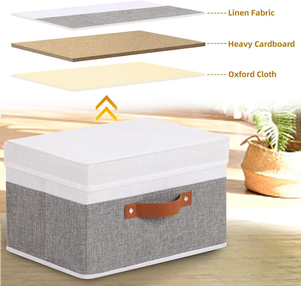 Storage Bins with Lids,White/Grey Baskets,5Pack,13x9.1x7.9In