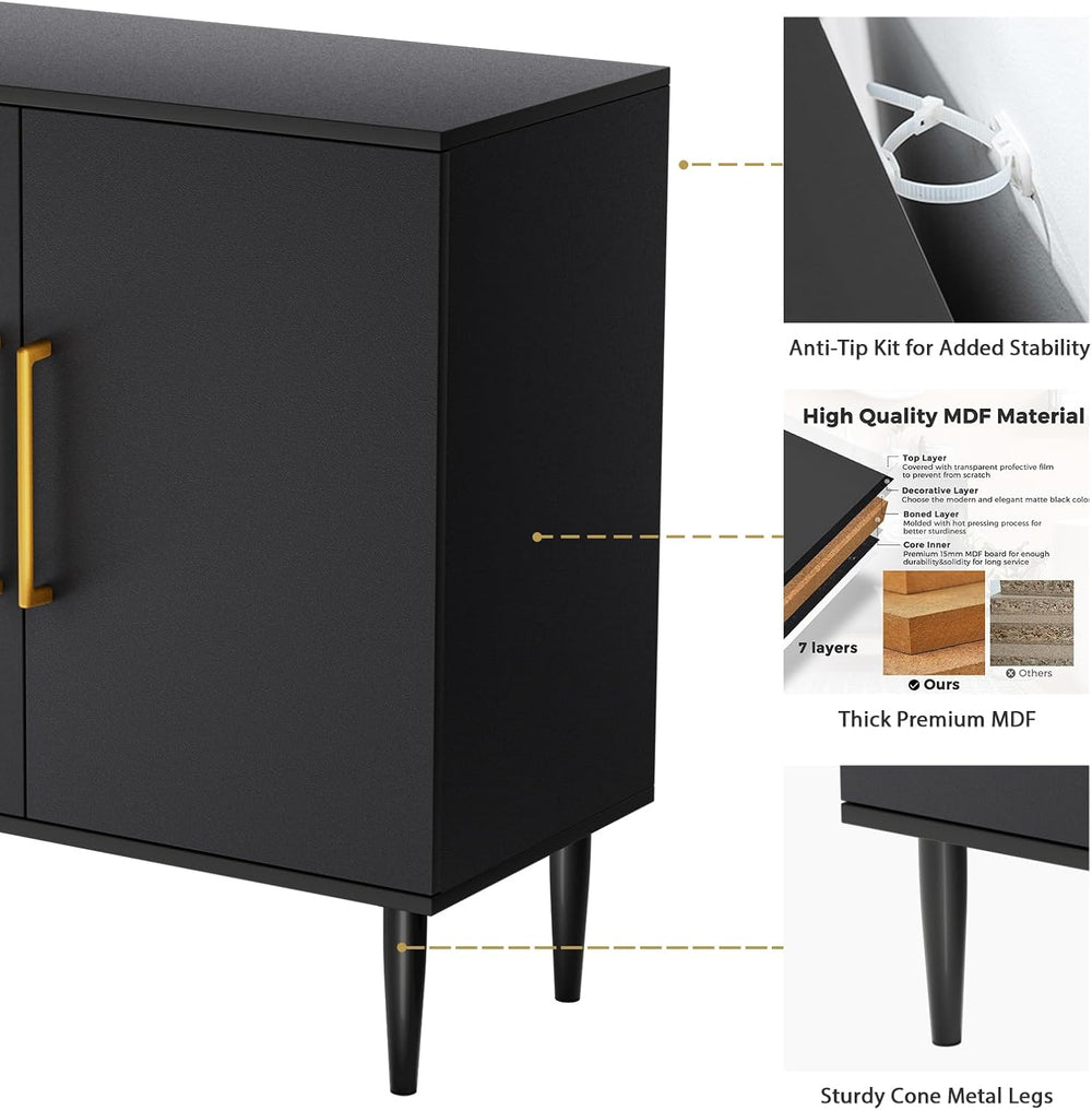 Vrullu Modern Storage Cabinet, Free Standing Buffet Cabinet, Black Sideboard ...