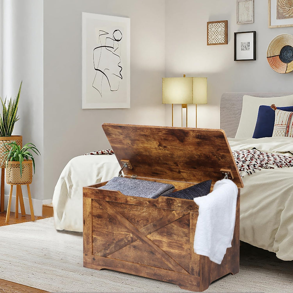 Timberer 31.5" Storage Chest, Wooden Storage Bench, Entryway Shoes Bench
