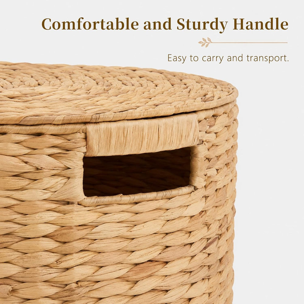 Round Water Hyacinth Storage Ottoman with Lid